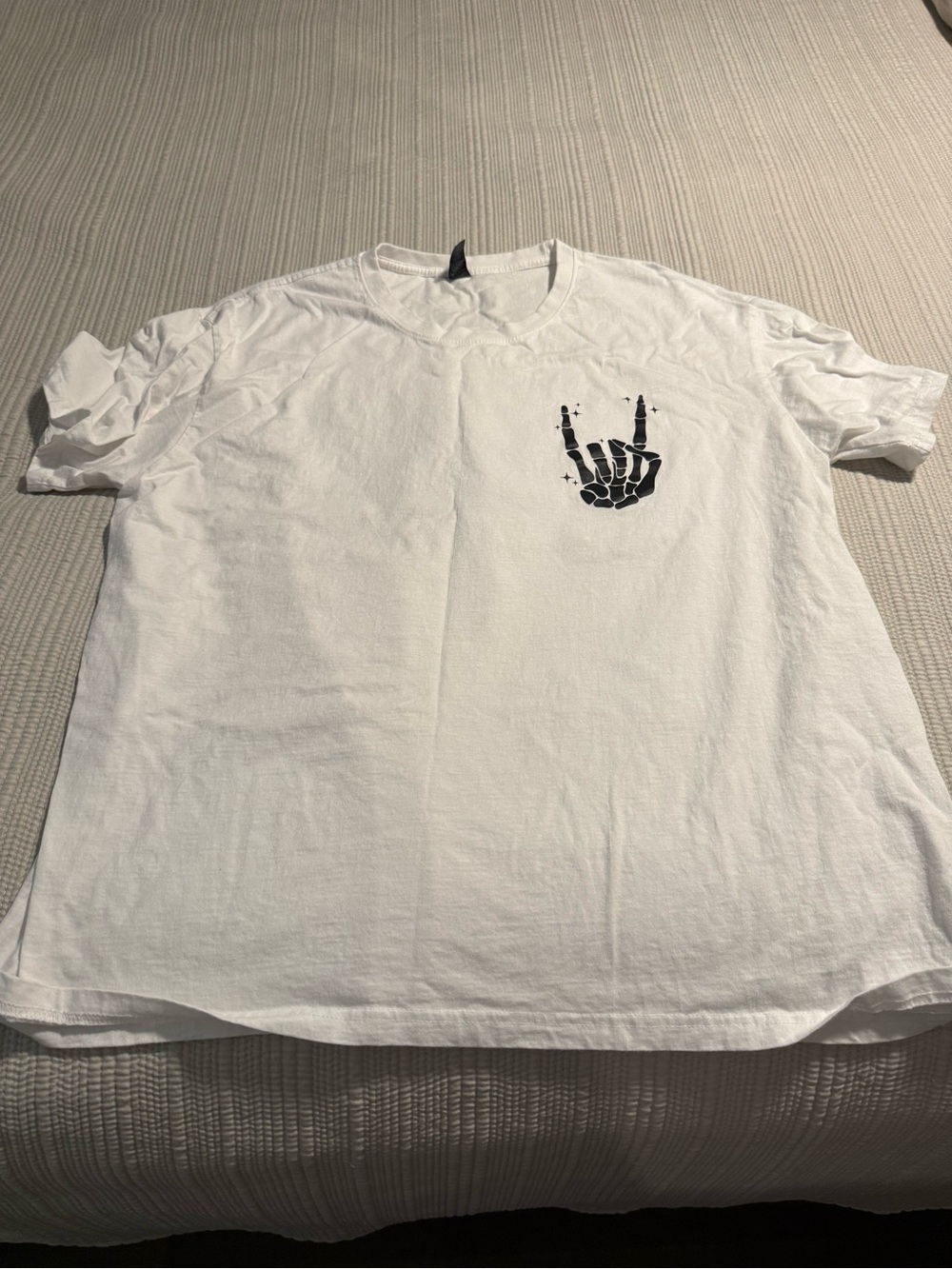 White Graphic Pocket T-Shirt with Skeleton Hand Print